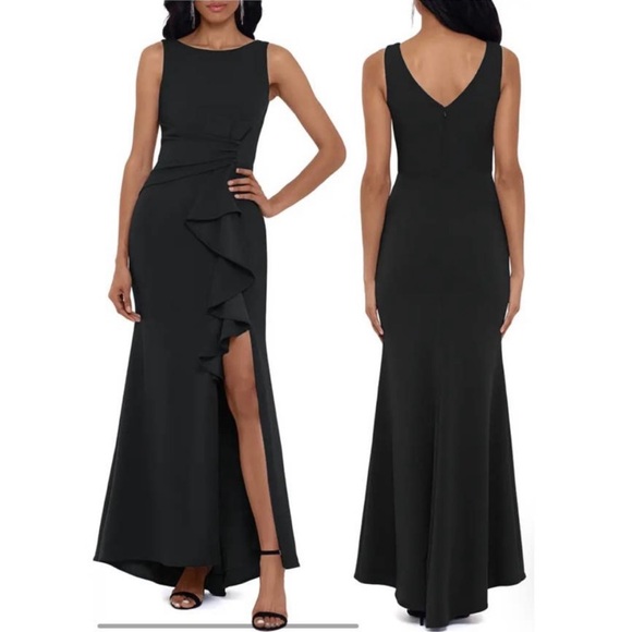 Betsy & Adam Ruffle Bow Trumpet Gown evening dress size 6 Black - Picture 10 of 11